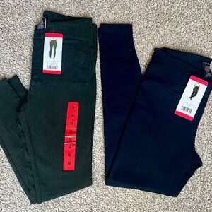 *NWT* Max & Mia Women's High Waist French Terry Leggings x 2 - Dark Olive/Black